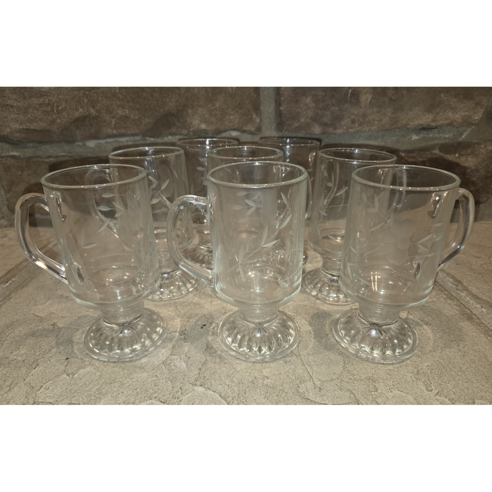 Set 8 VINTAGE PRINCESS HOUSE Irish Coffee Mugs Crystal Heritage Etched Glass - Picture 3 of 4